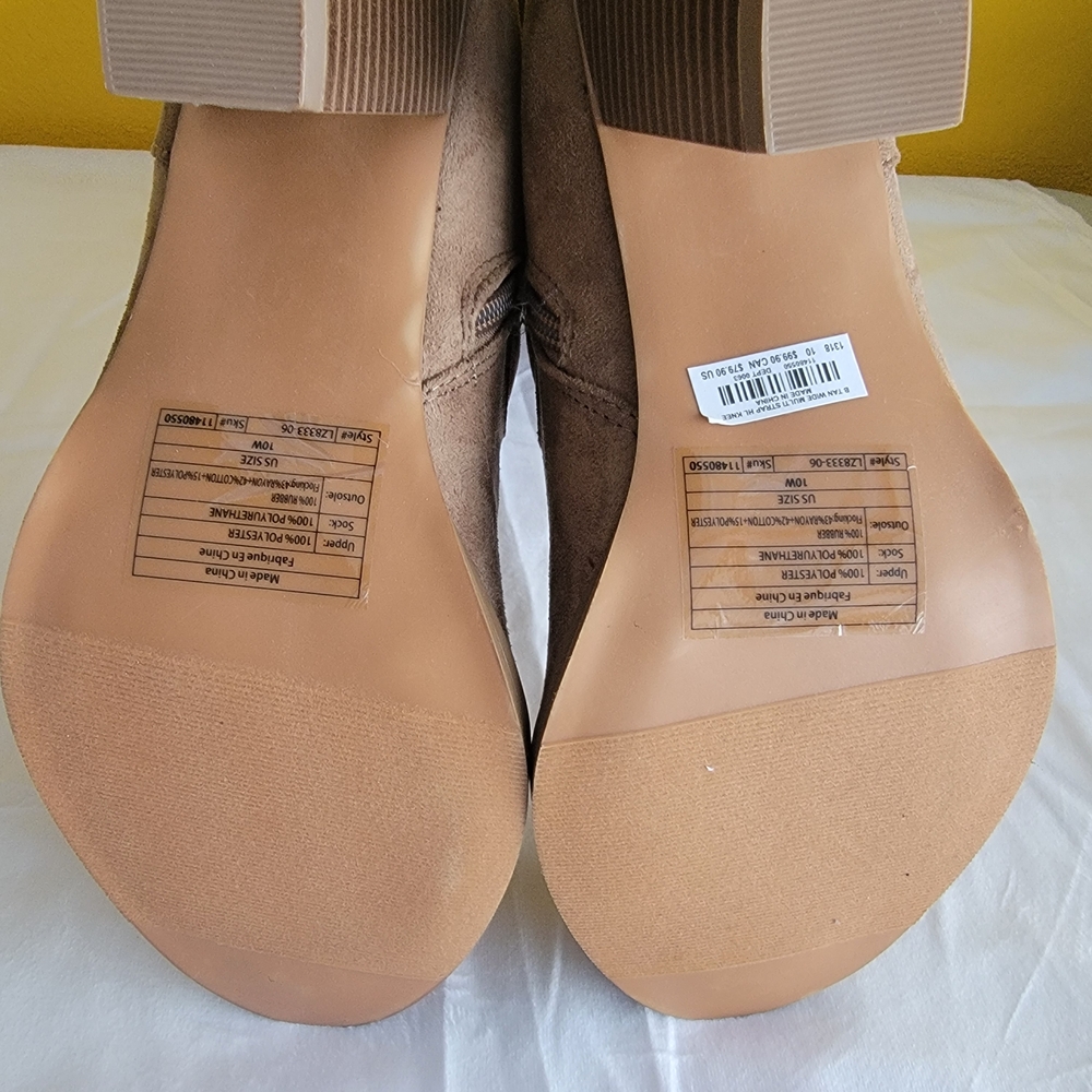 Women's Tan Knee-High Buckle Strap Heeled Boots - Picture 5 of 6